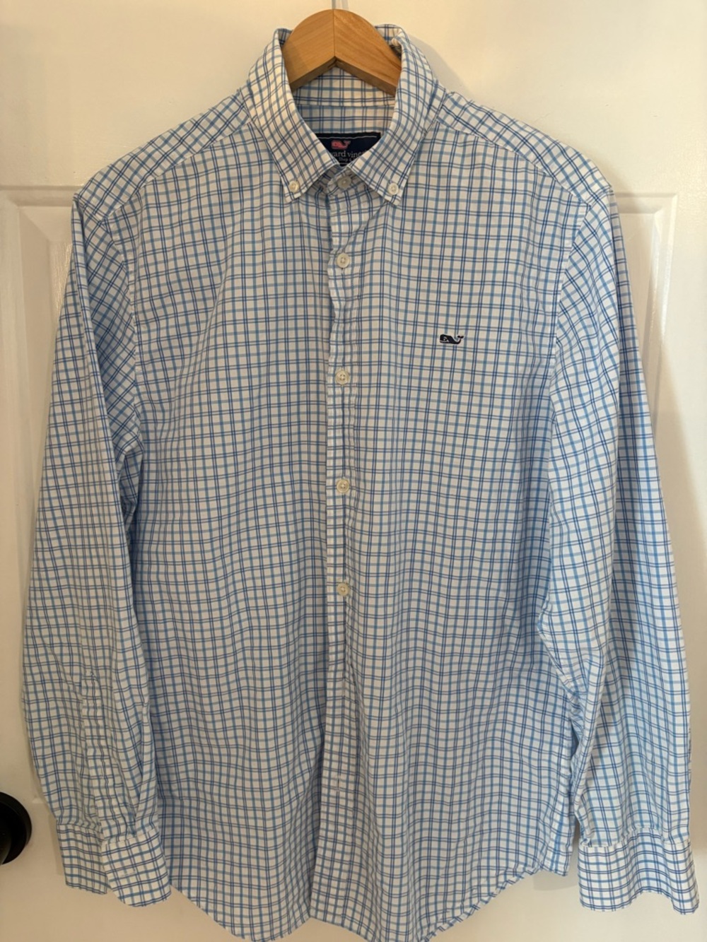 🍇 Vineyard Vines Light Blue and White Plaid Button-Down Shirt 100% Cotton